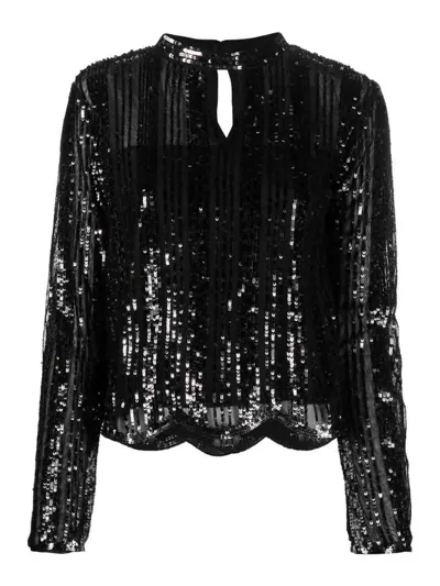 Twinset Sequin-embellished Keyhole-neck Blouse In Black