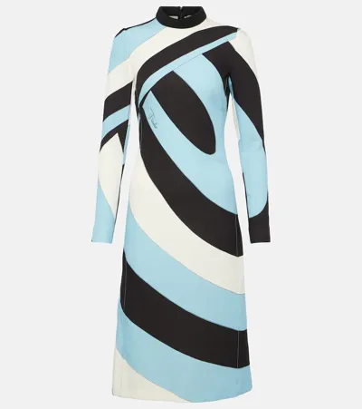 Pucci Iride-print Midi Dress In Nero Azzurro