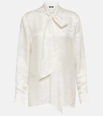 Versace Barocco Silk Blend Jacquard Shirt In White