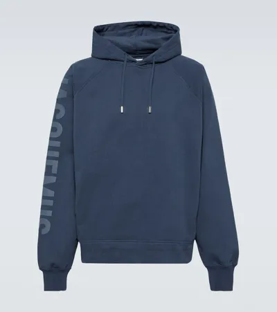 Jacquemus Le Typo Cotton Jersey Hoodie In Blue