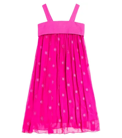 Chloé Kids' Embroidered Silk Dress In Pink