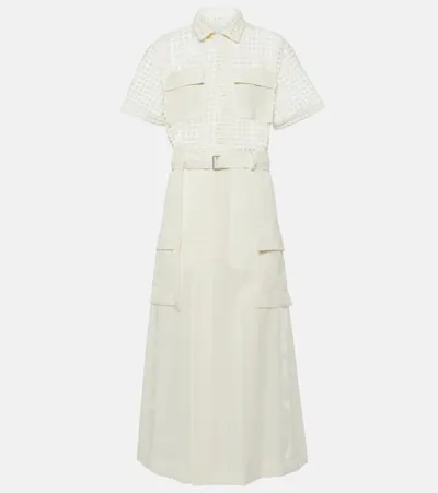 Sacai Lace-trimmed Cotton Midi Dress In White