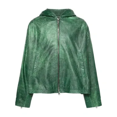 Cole Buxton Hooded Leather Jacket In Green