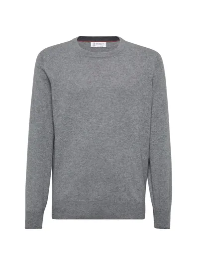 Brunello Cucinelli Men's Lightweight Cashmere And Silk Crew Neck Sweater In Dark Grey