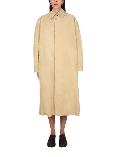 Maison Margiela Cotton Gabardine Long Trench Coat In Yellow