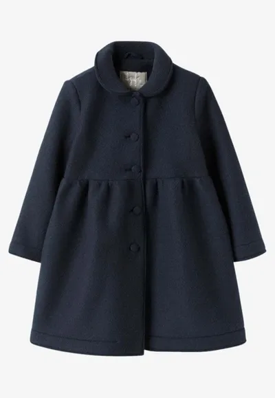 Il Gufo Kids' Ruched-detail Single-breasted Coat In Blue