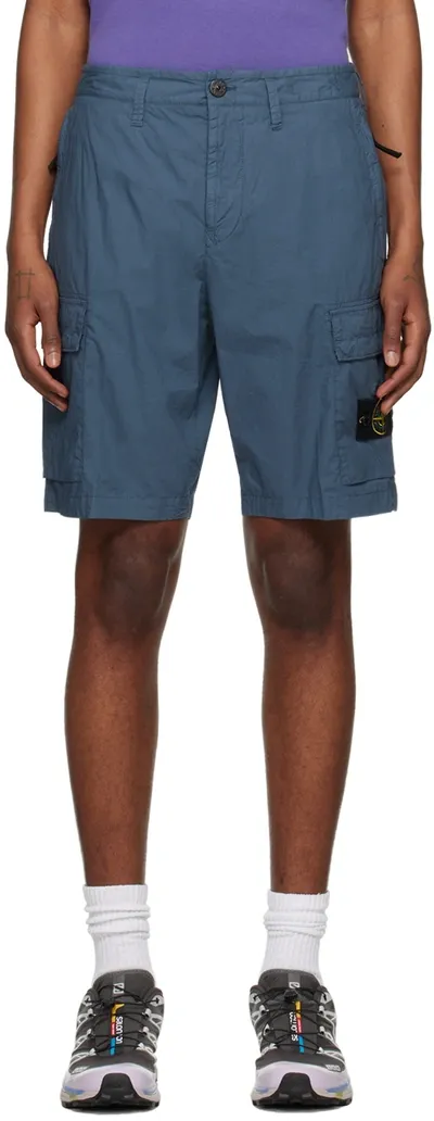 Stone Island Blue Patch Cargo Shorts In V0024 Dark Blue