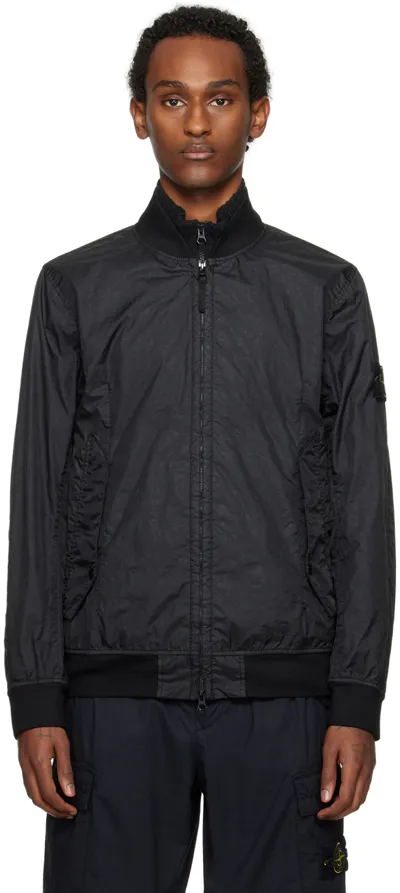 Stone Island Black Crinkled Bomber Jacket