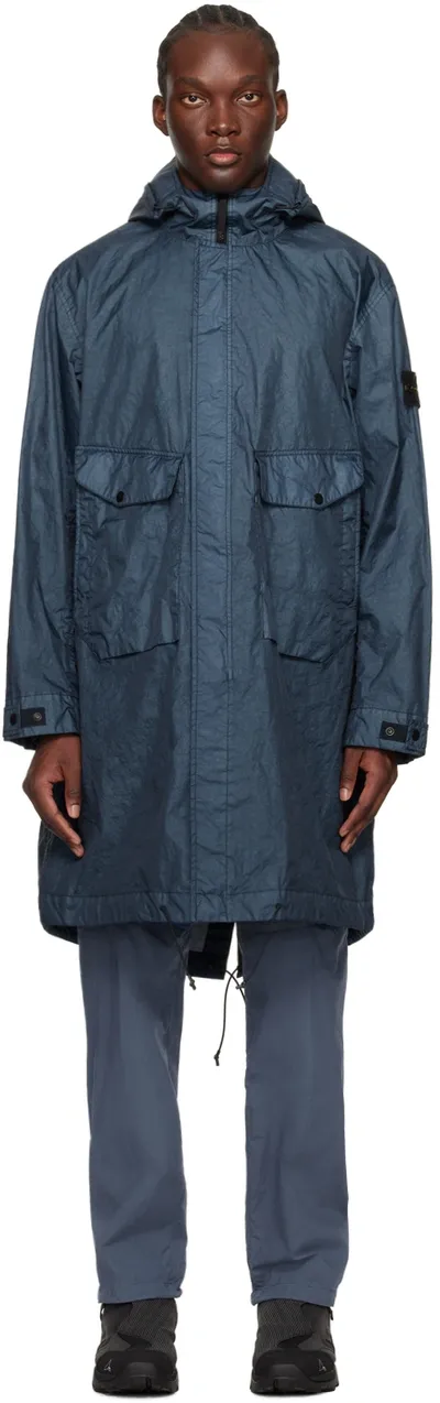 Stone Island Blue Patch Coat In V0024 - Dark Blue