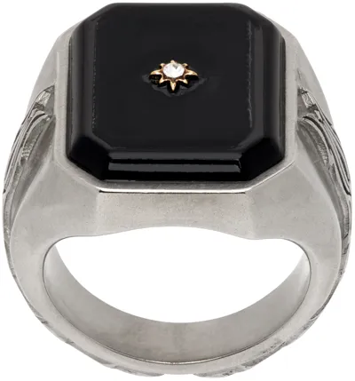 Maison Margiela Silver Enamel Signet Ring In 964 Palladio Buratta