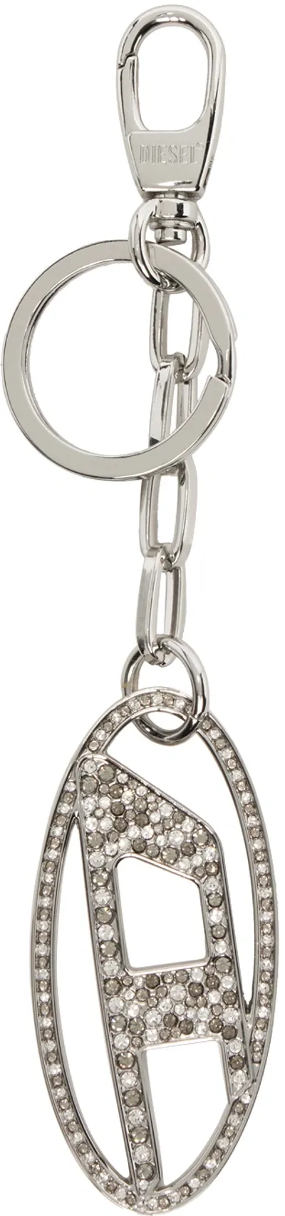 Diesel 1 Dr Holy Logo Embellished Keyring In Silver