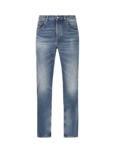 Saint Laurent Logo Patch Straight Leg Jeans In Blue