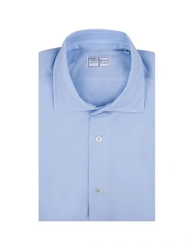 Fedeli Man Shirt In Light Grey Cotton Pique In Blue