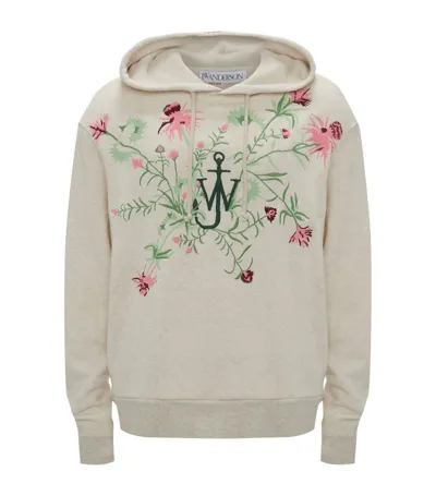 Jw Anderson Embroidered Hoodie - Pol Anglada Artwork In Neutrals