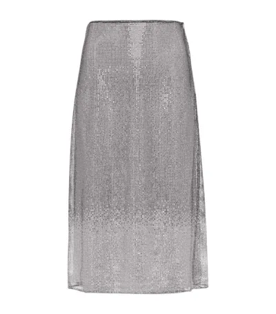 Prada Embroidered Rhinestone Mesh Midi-skirt In Grey