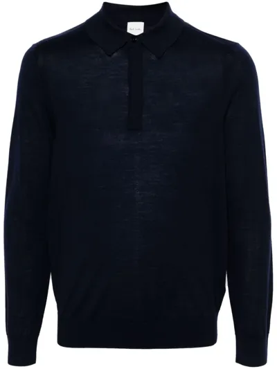 Paul Smith Merino-wool Polo Shirt In Dark Navy