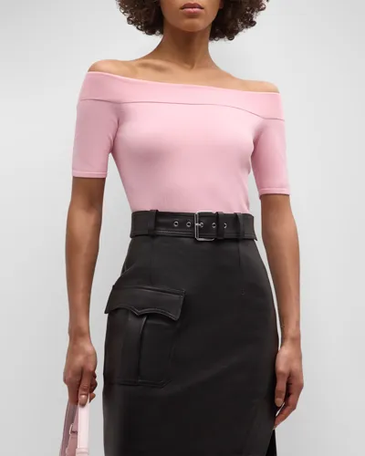 Alexander Mcqueen Knit Off-the-shoulder Top In Rosa