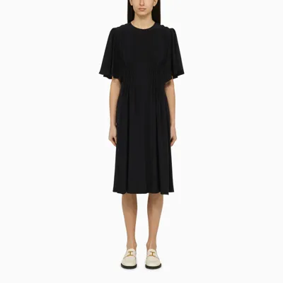 Chloé Black Silk Midi Dress In Blue