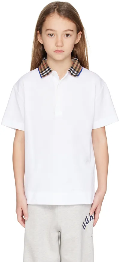 Burberry Kids White Check Collar Polo