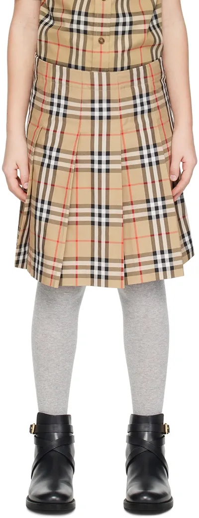 Burberry Kids Beige Check Pleated Skirt In Archive Beige Ip Chk