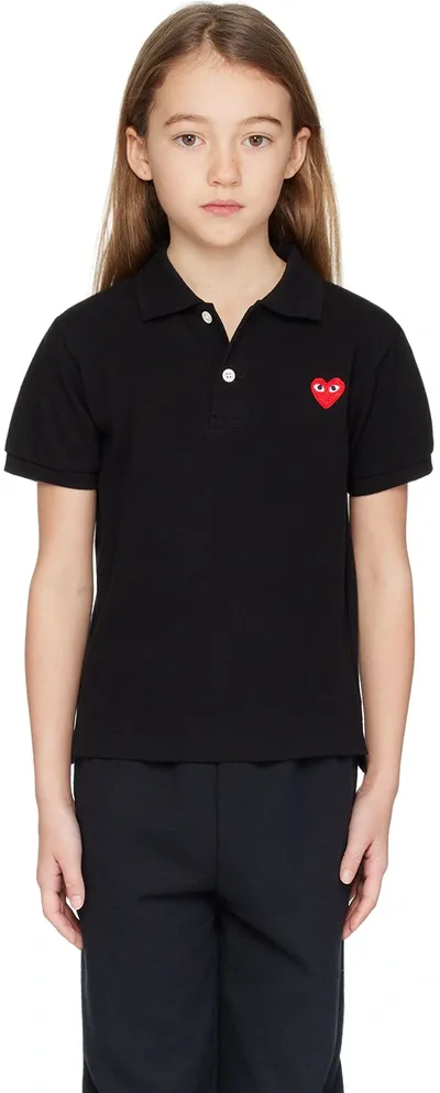 Comme Des Garçons Play Kids Black Heart Patch Polo In 1-black