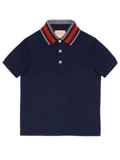 Gucci Kids' Cotton Piquet Polo Shirt In Blue