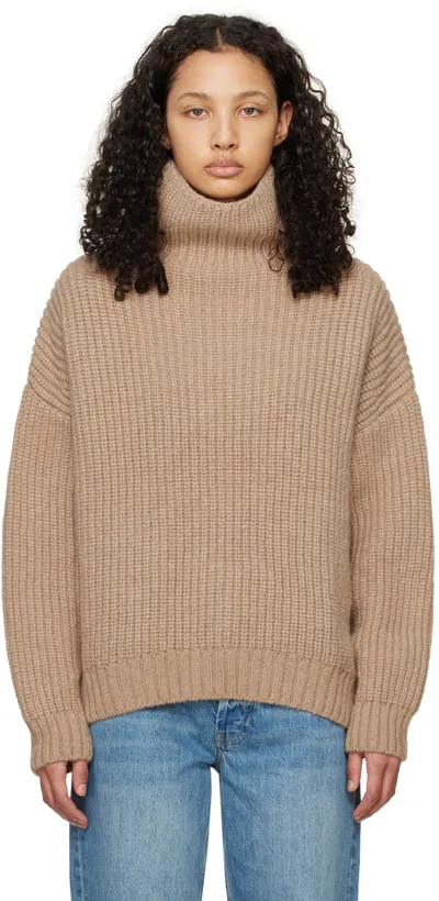 Anine Bing Sydney Ribbed-knit Turtleneck Sweater In Tan