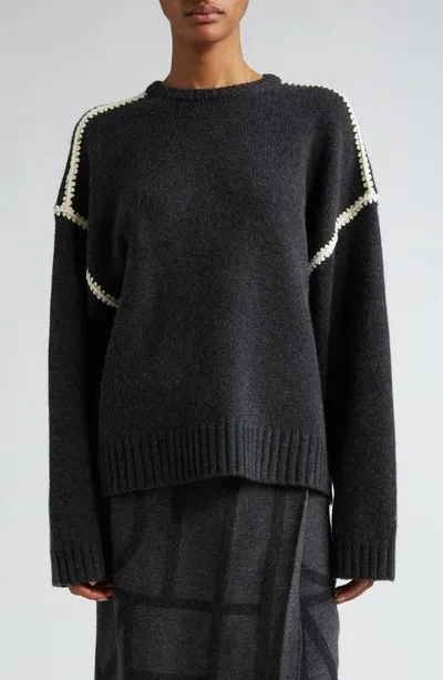 Totême Cashmere-blend Knit Sweater With Embroidered Detail In Grey Melange