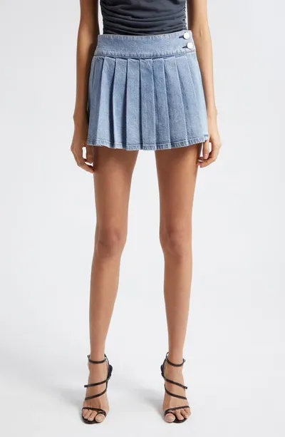 Alice And Olivia Alice + Olivia Noah Pleated Denim Skort In Vintage Blue