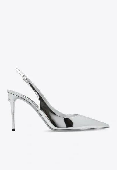 Dolce & Gabbana Women's Pointed Toe Slingback High Heel Pumps In Silver