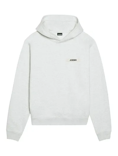 Jacquemus Typo Drawstring Hoodie In Grey