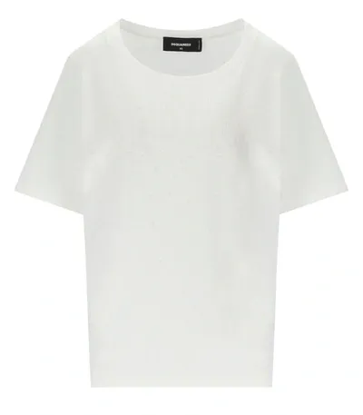 Dsquared2 Easy Fit White T-shirt With Rhinestones