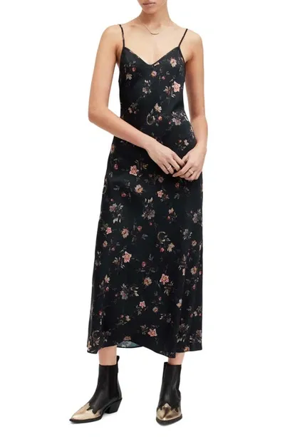 Allsaints Bryony Tanana Midi Slip Dress In Black