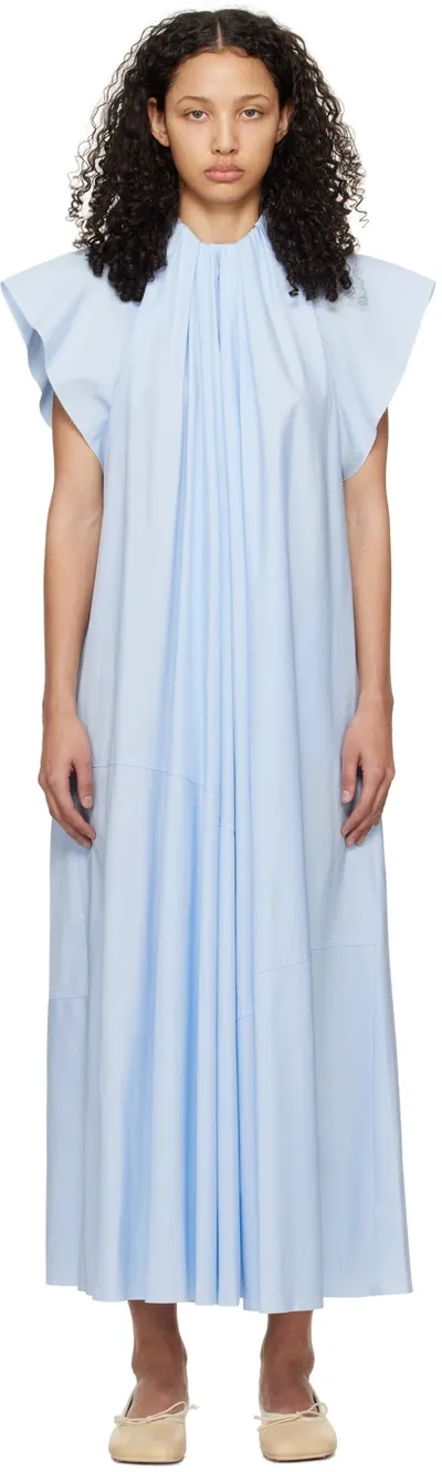 Mm6 Maison Margiela Blue Gathered Maxi Dress In 479 Shirt Blue