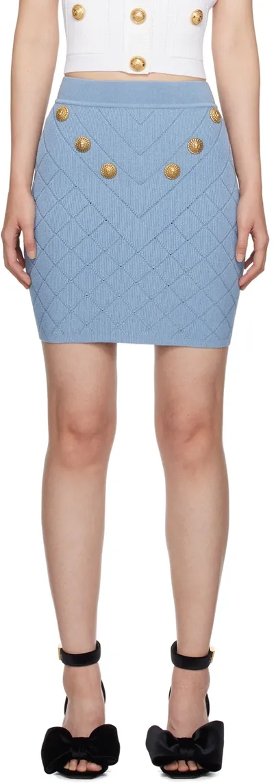 Balmain Blue 6-button Miniskirt In 6di Bleu Pâle