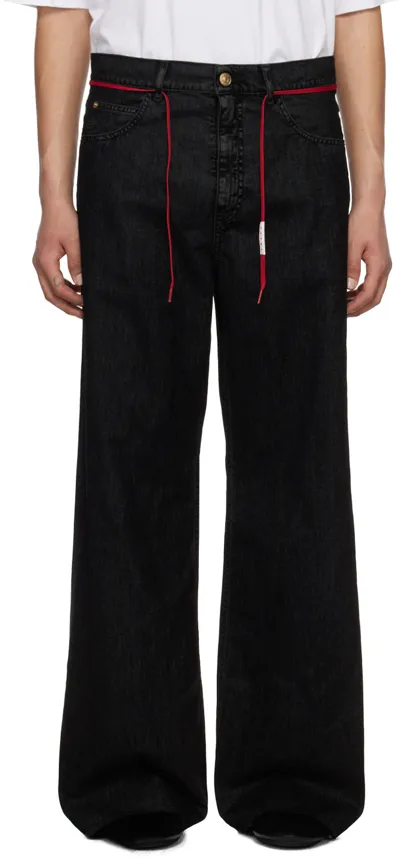 Marni Black Flocked Denim Jeans In Fdn99 Black