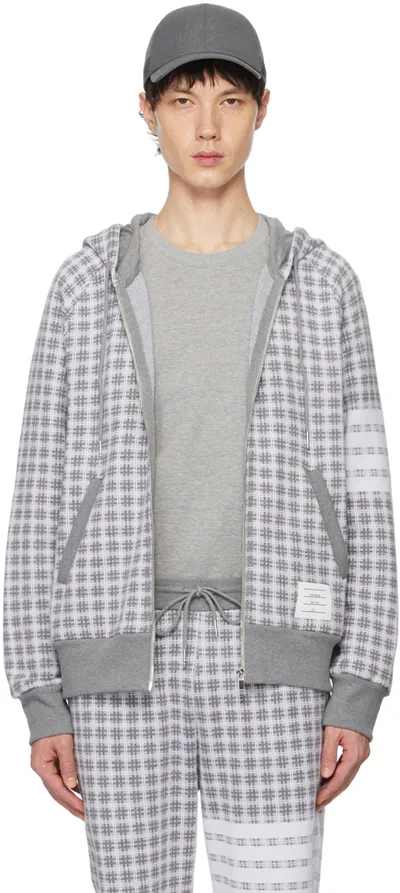 Thom Browne Gray Check 4-bar Hoodie In 055 Lt Grey