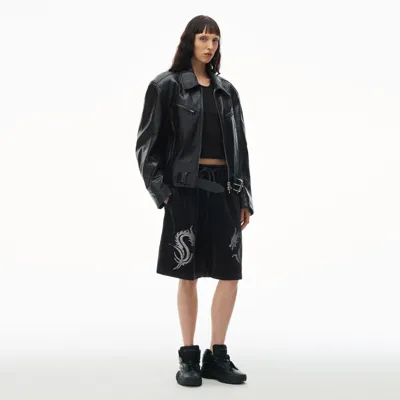 Alexander Wang Dragon Crystal Hotfix Boxer Short In Velour In Washed Pepper