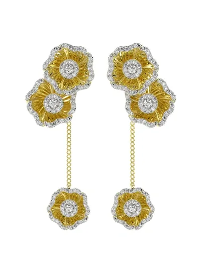 Marchesa Halo Flower Yellow Gold Drop Earrings