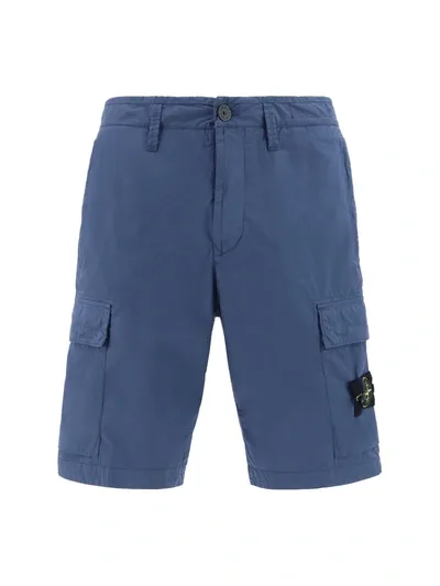 Stone Island Logo Patch Bermuda Shorts In Blue