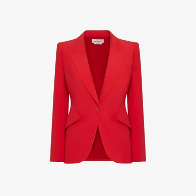 Alexander Mcqueen Peak Shoulder Leaf Crepe Jacket In Lust Red