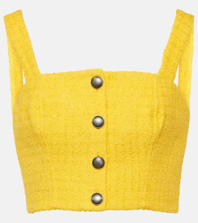 Alessandra Rich Embellished Tweed Crop Top In Yellow