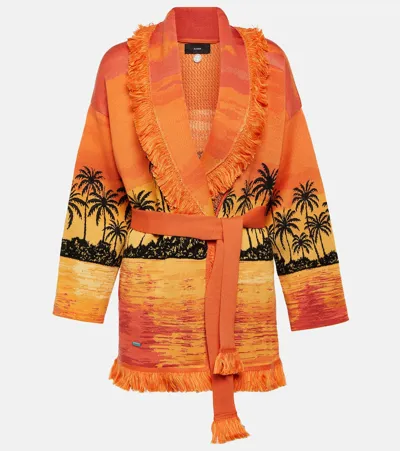 Alanui Keralda Sunset-print Cardigan In Orange