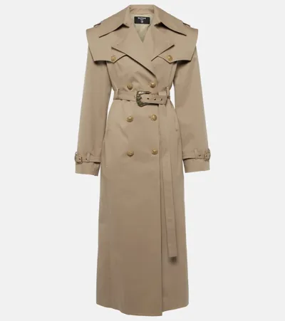 Balmain Cotton Twill Trench Coat In Taupe