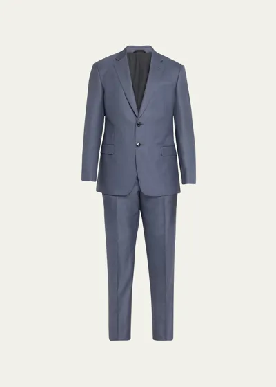 Giorgio Armani Men's Textured Wool-silk Solid Classic Fit Suit In Multi