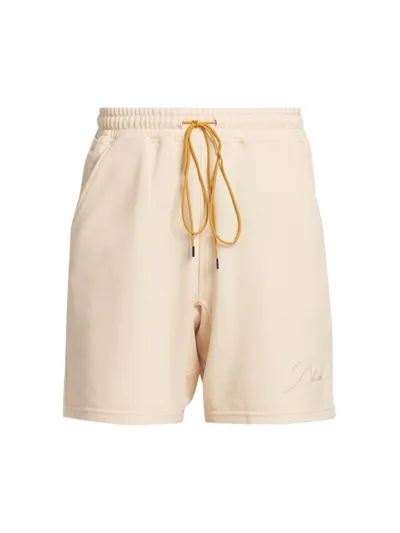 Rhude Logo-embroidered Piqué Shorts In Cream