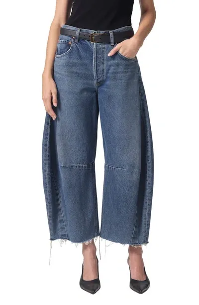 Citizens Of Humanity Horseshoe Raw Hem Superhigh Waist Crop Barrel Jeans In First Class