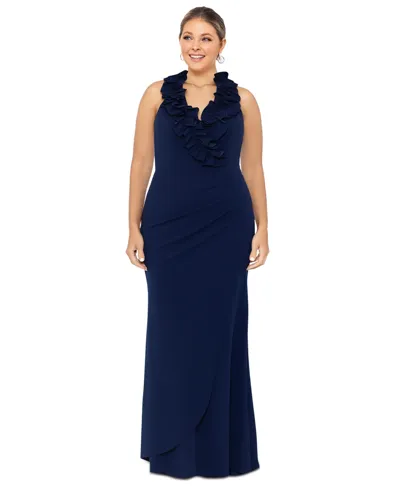 Xscape Plus Size Ruffled Gown In Blue