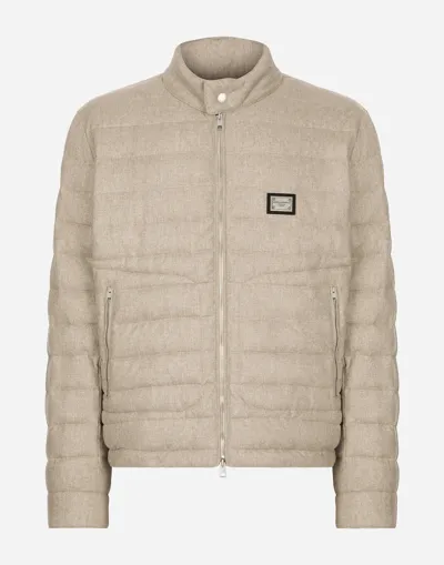 Dolce & Gabbana Logo-plaque Quilted Jacket In Beige