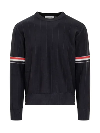 Thom Browne 4-bar Striped Pattern Sweater In Blue